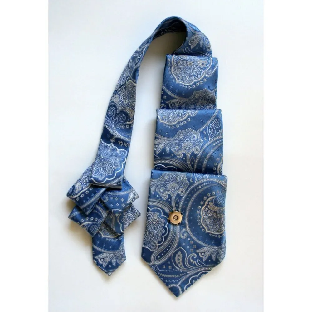 Ogsplosh Blue Paisley Unisex Ascot Scarf Handcrafted From Repurposed Necktie NEW